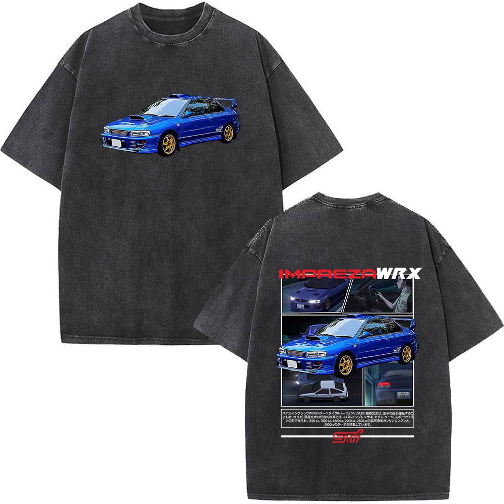 Anime Initial D Drift AE86 Washed Vintage Print T-shirt RX-7 R34 Skyline GTR JDM T-shirts Men's Harajuku Cozy Oversized T Shirts