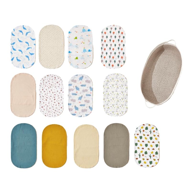 Baby Wickelkorb Laken Weicher Ovaler Stubenwagen Matratzenbezug für Baby Gitterbett Korb Waschbarer Baumwoll Wickelbezug