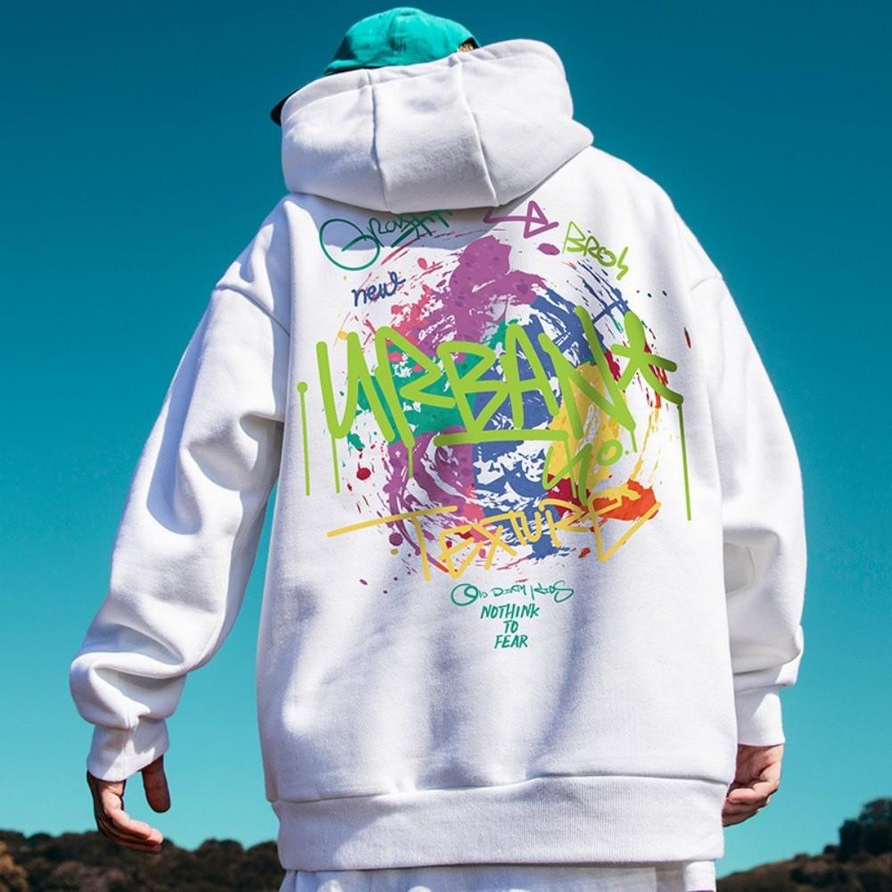 2025 European and American Summer Men's Graffiti Printed Comfortable Breathable Hoodie Outdoor City High Street Hoodie