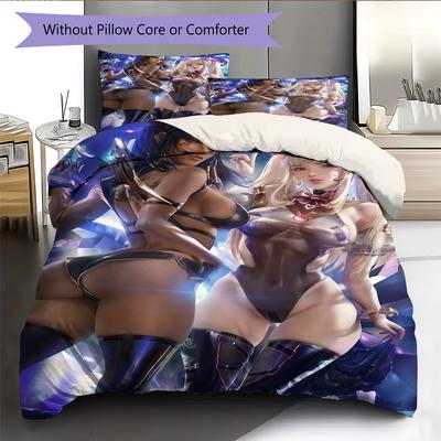 Anime Pattern Bedding Quilt Set Quilt Cover Pillowcase Home Decoration Birthday Gift (1 * Duvet Cover + 2 * Pillowcase, Without Core)
