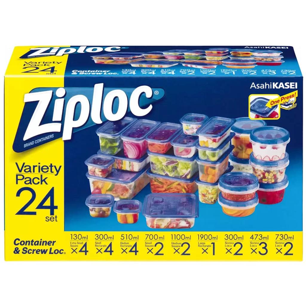 Ziploc Behälter, 9 Typen, 24er-Packung, Kunststoff
