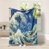 Wave-inspired Ukiyo-e paintings digital-printed polyester velvet flannel cover blanket Fleece soft sofa cover blankets for beds