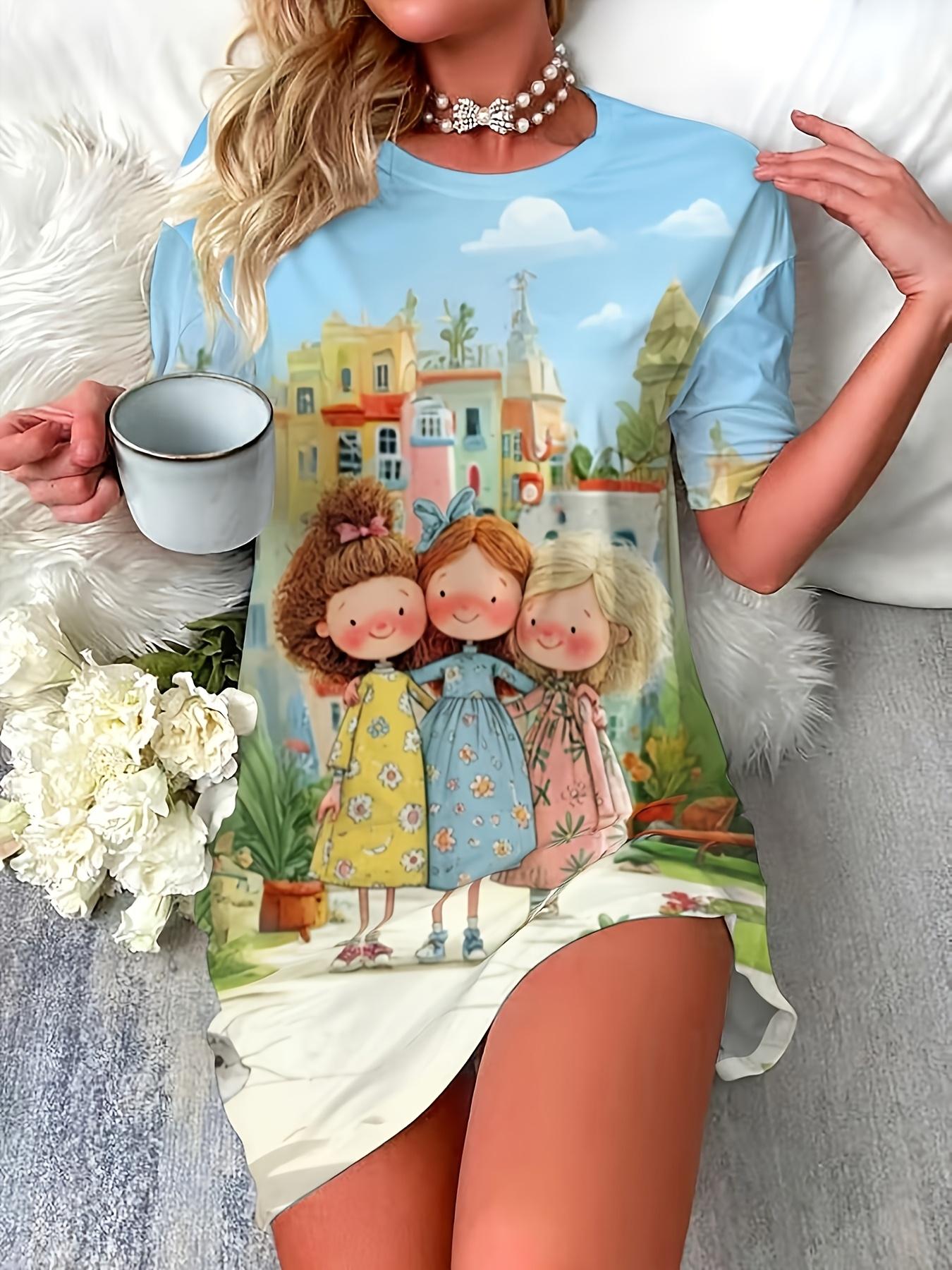 

A Short-Sleeved Printed Dress for Women. Suitable for All Seasons. Made of Fabric. Machine Washable L