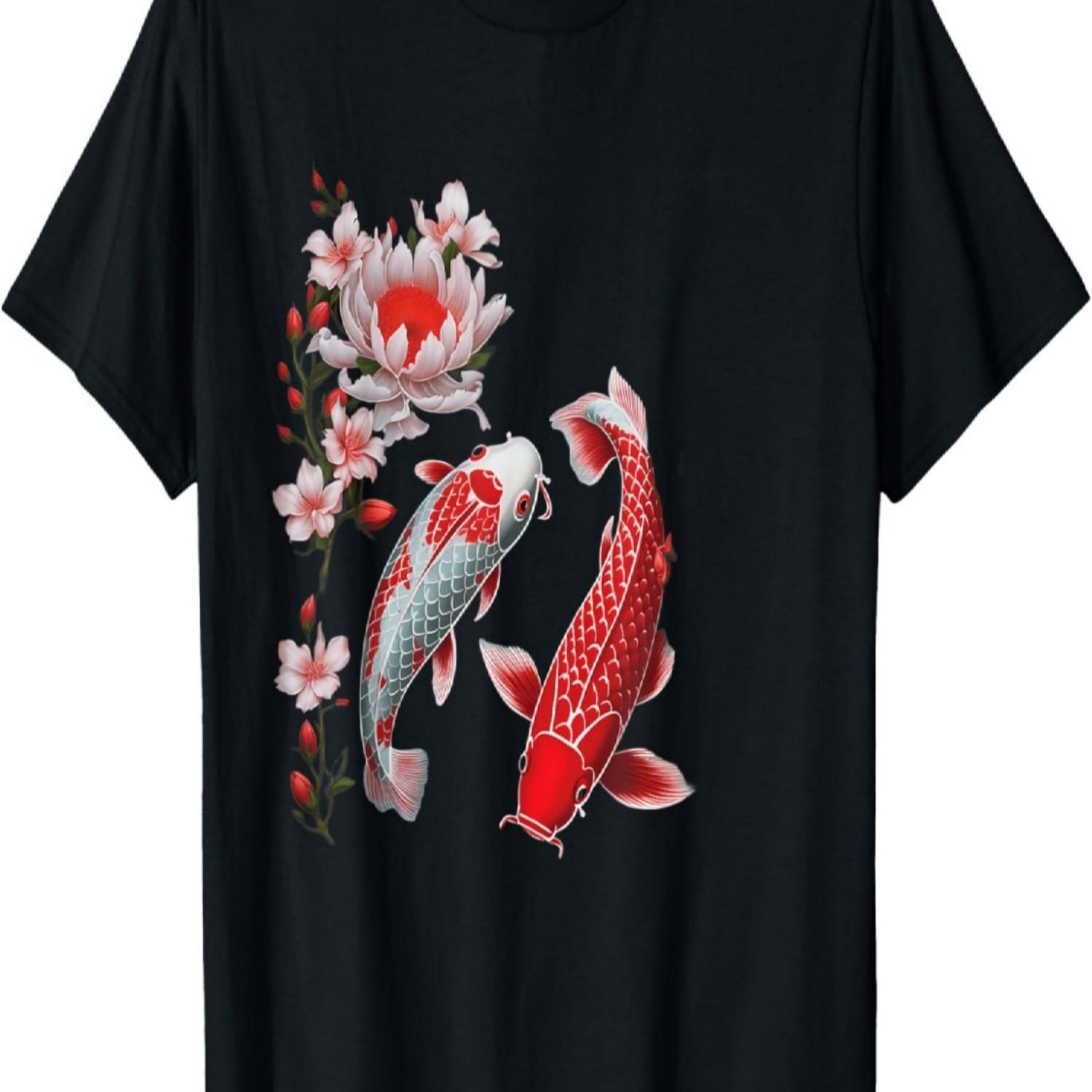 Koi Carp Ying Yang Nishikigoi Fish Cherry Blossom T-Shirt(39) S