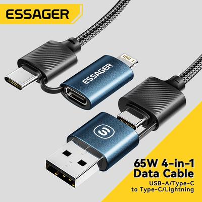 Essager Kabel USB C Lightning 4 w 1 65 W PD przewód szybkiego ładowania dla iPhone 14 13 Pro Max iPad HUAWEI Xiaomi tablety kabel typu C