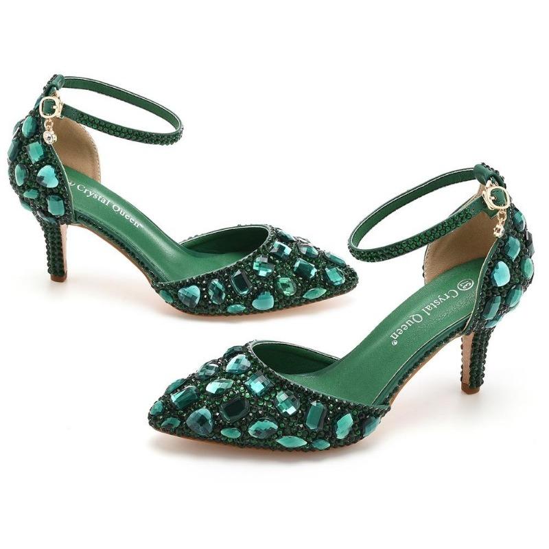 

7 см Большой размер Сандалии Тонкий каблук Острый носок Стразы Сандалии на высоком каблуке Золотистые Стразы Туфли на высоком каблуке 39