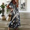 Women Plus Size V Neck Short Sleeve Geometric Printed Straight Maxi Dress