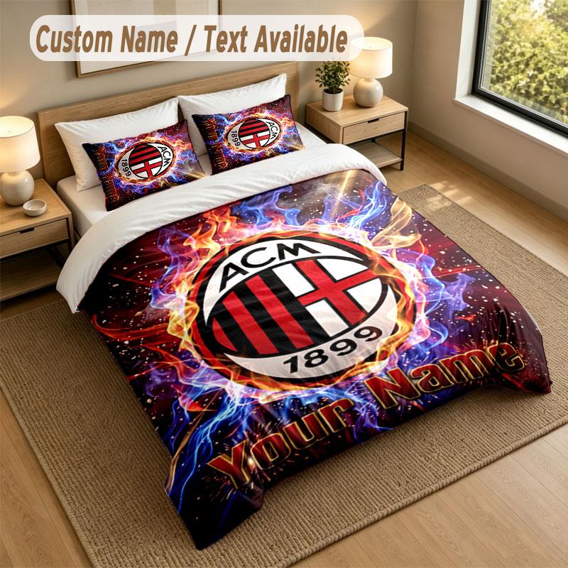 Set Biancheria da Letto 1 Copripiumino 2 Federe Stampa AC Milan Morbido Tessuto per Letto Decorazione Camera da Letto