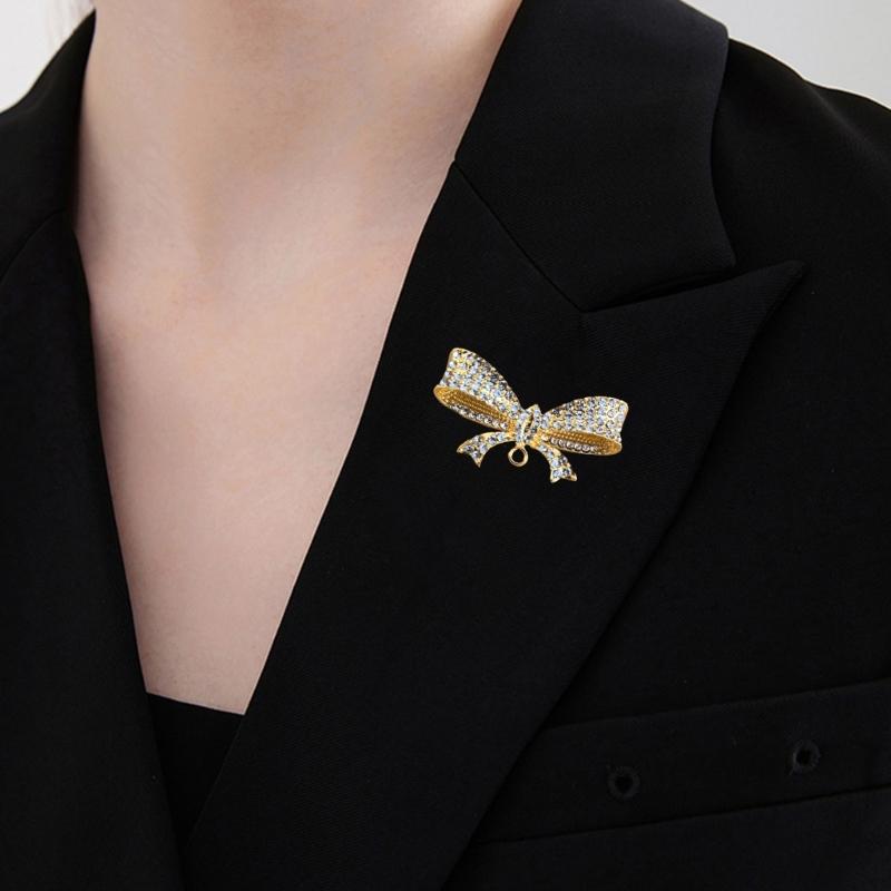 Elegant Crystals Bowknot Brooch Alloy Jewelry Accessory for Women Gift