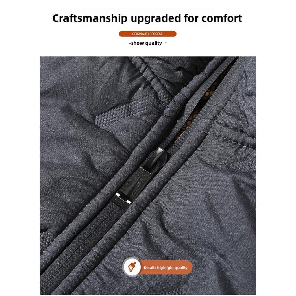 Hooded Cotton Jacket for Men with Plush Cotton Jacket for Winter, Warm Graphene Cotton Jacket, Ultrasonic Cotton Jacket for Men