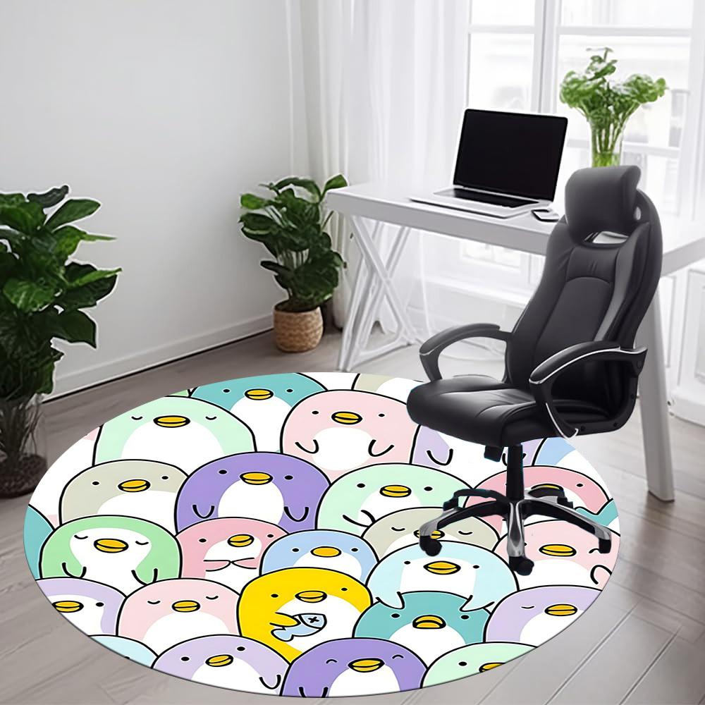 1pc Penguin Parade Office Round Area Rug, Indoor Mat Suitable ForOffice, Under Office Chairs Bedroom Living Room Home Decor, Room Deco, D079