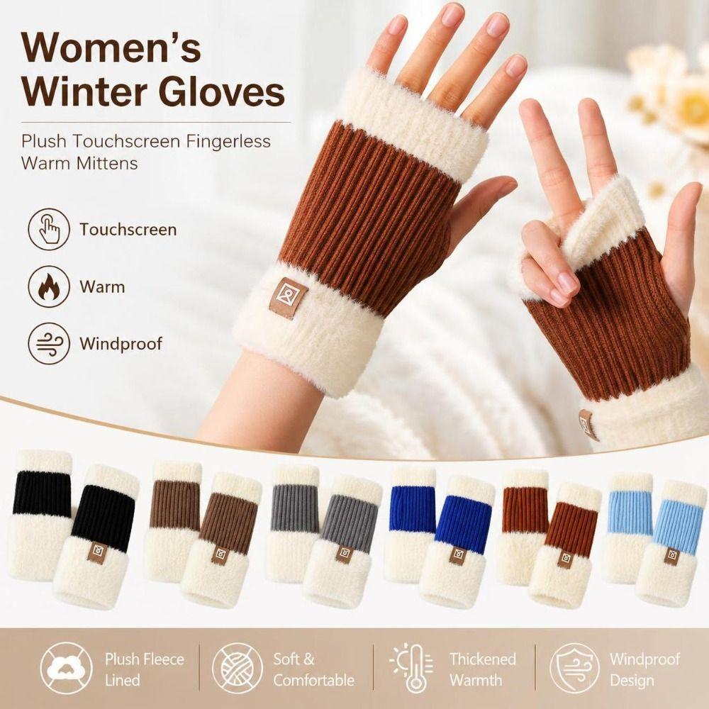 1pair Plush Women's Winter Gloves Touchscreen Thermal Gloves New Handwear Outdoor Cycling