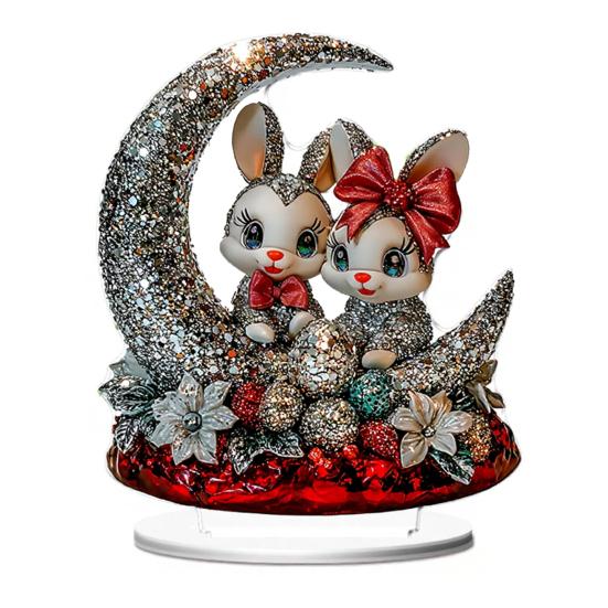 Easter Bunny Acrylic Table Sign 2D Flat Colorful Eggs Rabbit Decoration Home Living Room Valentine's Day Holiday Party Tabletop Ornament