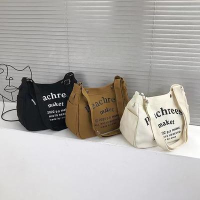 Bolsa Transversal de Lona Feminina com Estampa de Letras da Moda Casual Portátil Bolsas de Ombro Femininas Grande Capacidade Bolsa Tote Estudante