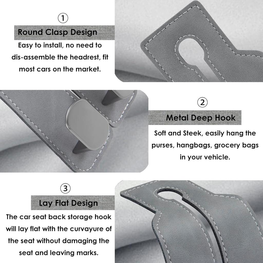 Purse Hook For Car, Thickened Leather Sturdy Metal Car Hooks For Purses And Bags Cute - Headrest Hook For Car, Car Seat Back Storage Hook, Purse
