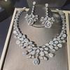 Elegant Women Jewelry Set Crown Necklace Drop Earrings Rhinestone Tassel Ring Luxury Gift