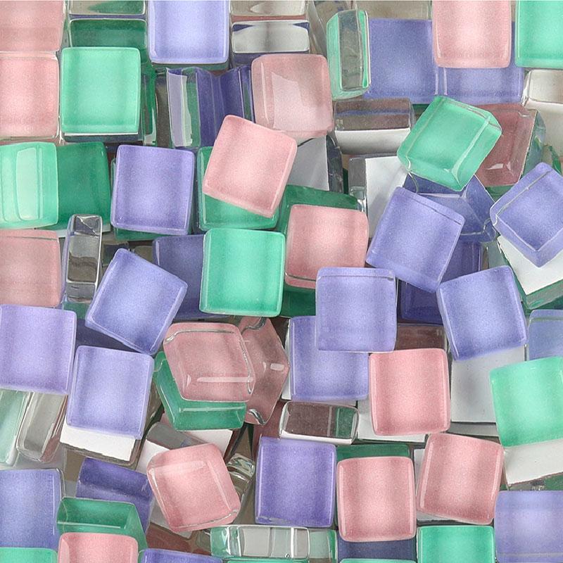100g gemischte Mosaiksteine Sortierte Farbe Quadratisch Glitzer Glas Mosaikfliesen für DIY Bastelbedarf blau lila grün arte