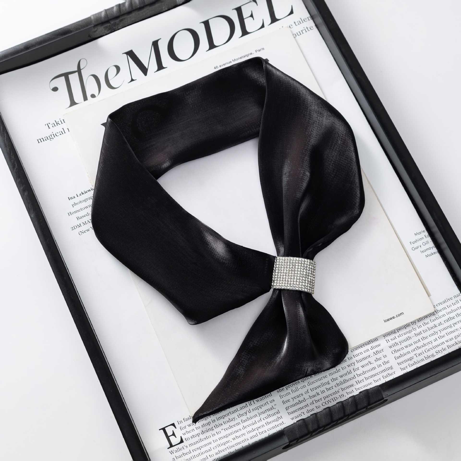 

Elegant Silk Scarf with Rhinestone Detailing | Versatile Women s Accessory for Neck or Waist | 2026 New Style 13×75cm чёрный
