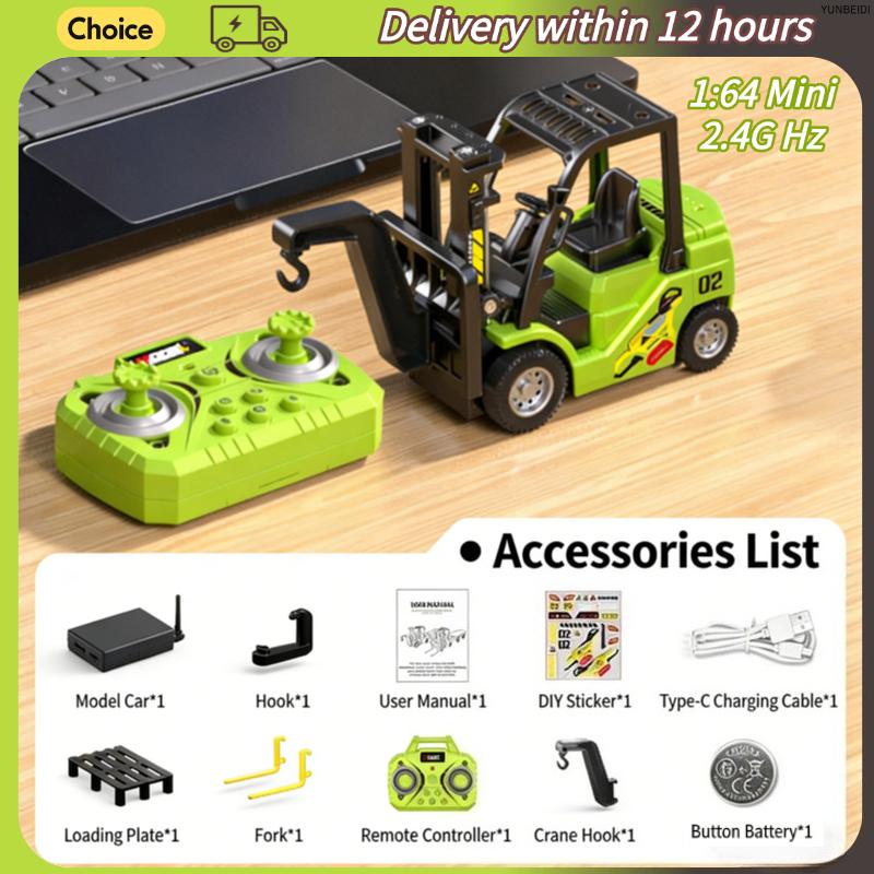 1:64 Mini Remote Control Alloy Excavator Truck Forklift with Trailer Worktop Bluetooth 2.4GHz RC Car Child's Toy Holiday Gifts