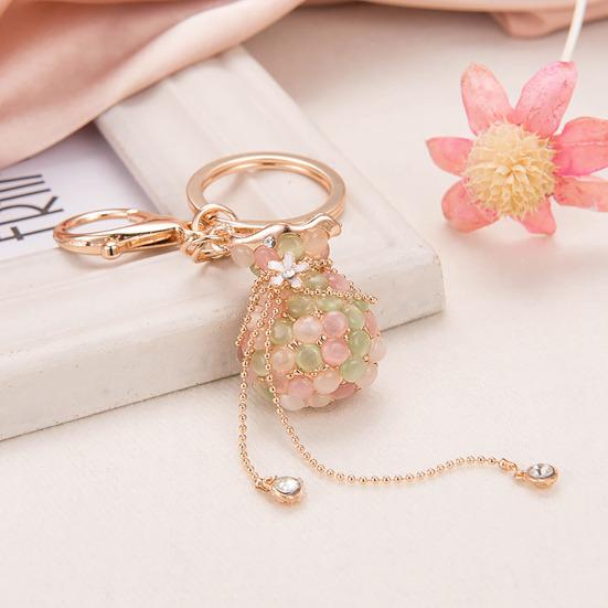 Money Bag Keychain Rhinestone Tassel Design Lucky Bag Shape Key Chain Pendant Strong Lobster Clasp Anti-Lost Keychain Gift Accessory
