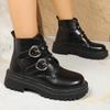 Platform Single Boots Autumn New Round Toe Metal Belt Buckle Soft Sole Anti-Slip Wear-Resistant Block Heel Booties