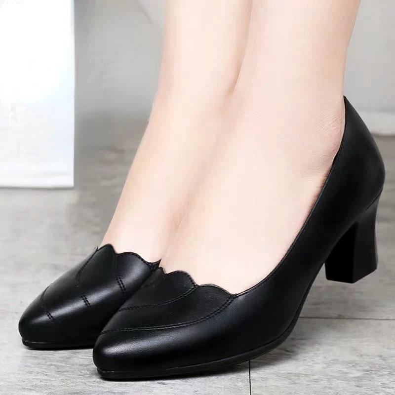 

Spring Autumn High Heels for Women British Ladies Shoes Slip-On Pumps Block Heel Loafers Breathable 2024 41