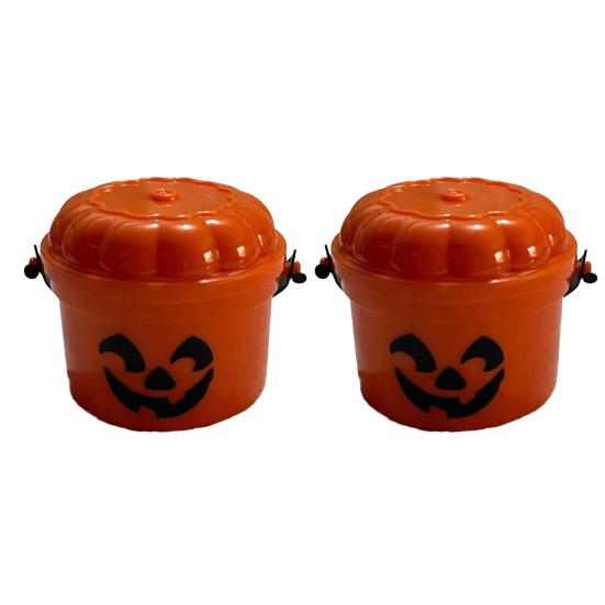 2 Pcs Halloween Boo Buckets Plastic Pumpkin Pails with Handle Portable Small Candy Bowls for Kids Trick or Treat Halloween Party Favors