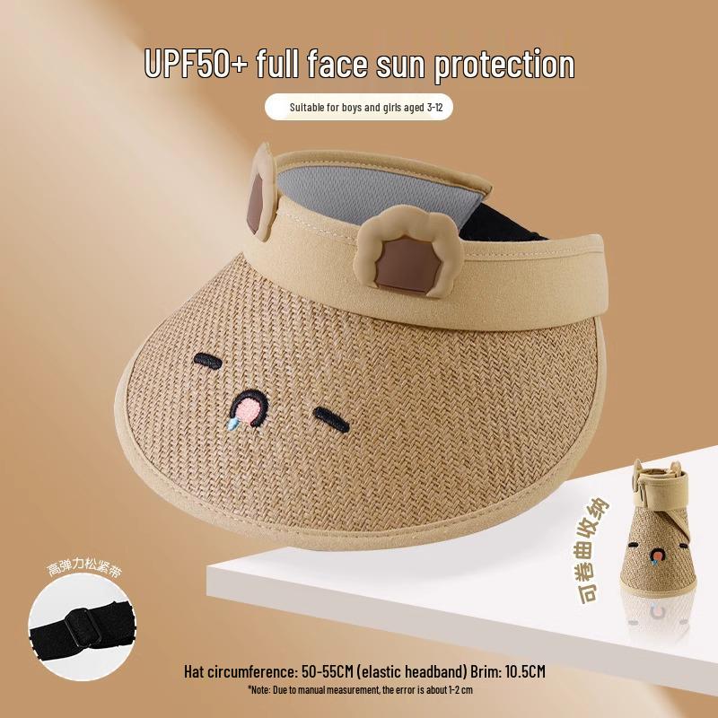 

Kids Summer Sun Hat: Breathable, UV-Protection, Large Brim, Cute Cartoon Design, Topless.