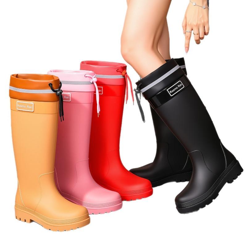 Tall women's rain shoes anti-splash bundle rain boots pink series height-increasing and thin non-slip rain boots waterproof outdoor rubber shoes