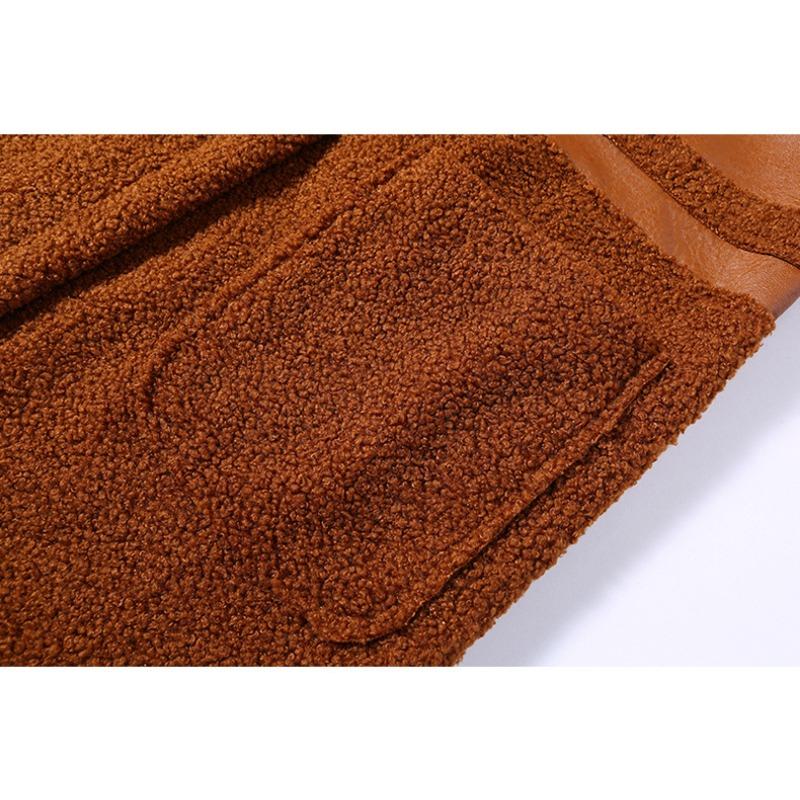 Winter mittellange samtverdickte Anzugkragen Reversible lose PU-Lederjacke für Damen