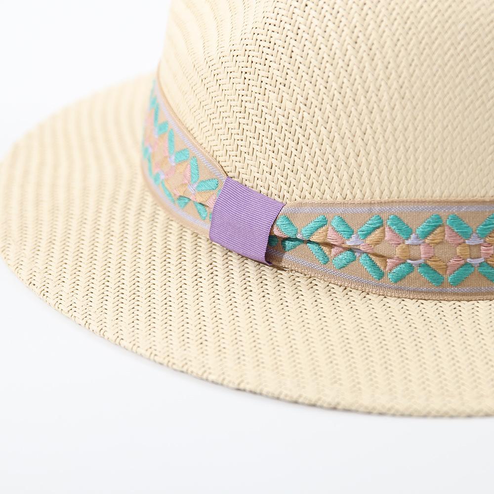 Small fresh British Panama hat Straw hat Flat brim top hat Jazz hat Breathable and comfortable outdoor travel hat
