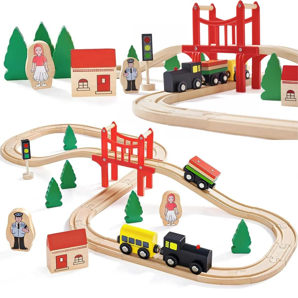 

Wooden Train Set for Toddler, 39 Pcs Wooden Train Track Fits Thomas, Brio, Chuggington, Melissa and Doug - Expandable, Changeabl United States