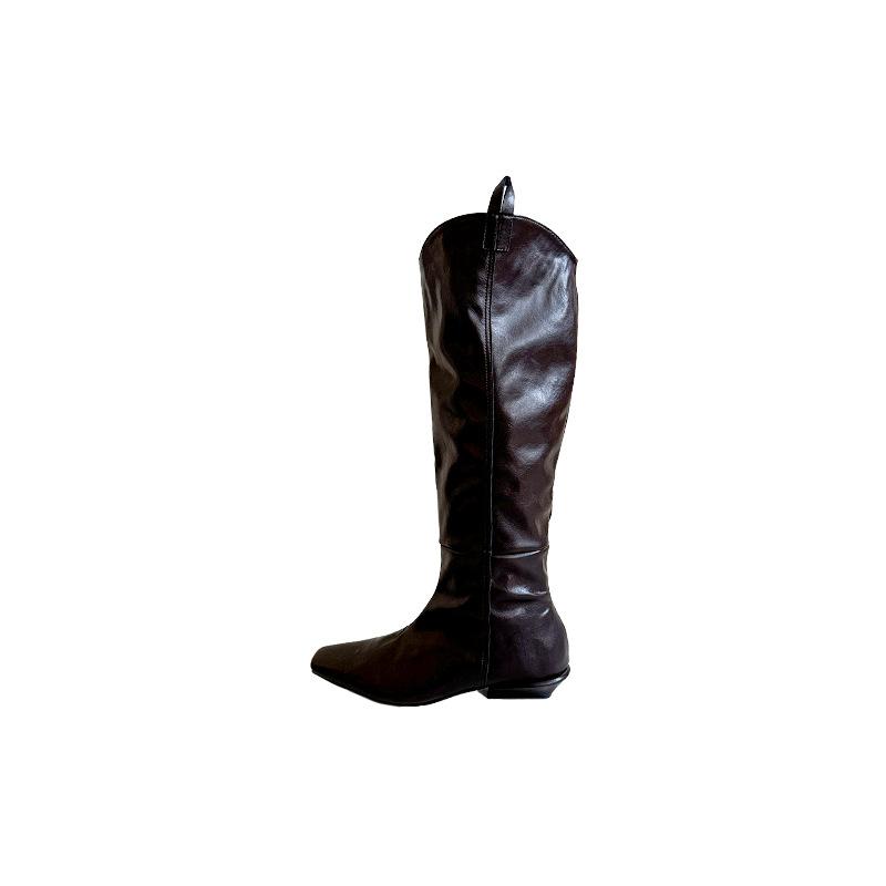 Autumn and winter square head low heel but knee high knight boots lychee pattern big tube circumference boots
