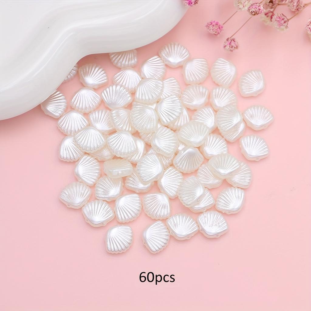 60Pcs Abs White Small Seashell Beads For Jewelry Making Diy Necklace Bracelet Key Chain Accessories