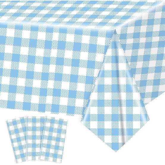 3 Pack Red and White Checkered Tablecloth, 54 X 108Inch Plastic Red Gingham Table Cloth Disposable Spring Picnic Tablecloth Waterproof Red Checkered светло-синий