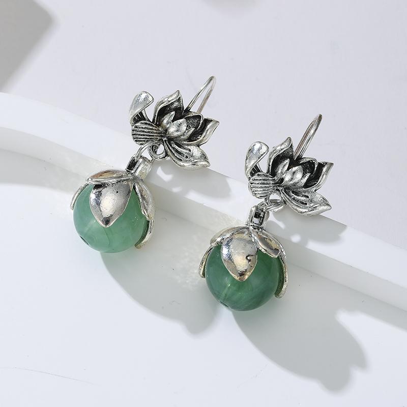

Vintage Silver Color Lotus Earring for Women Retro Chinese Style Ethnic Party Jewelry Handmade Flower Drop Earrings Gift for Her
