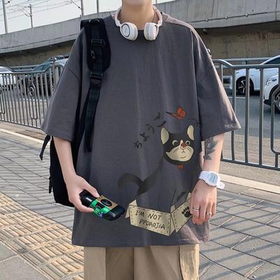 Tricou cu mâneci scurte de vară 2024 pentru bărbați Trendy mâneci cinci inci versatil ocazional largi tricou cu jumătate de mânecă pentru elevi Top imprimat la modă de zi cu zi