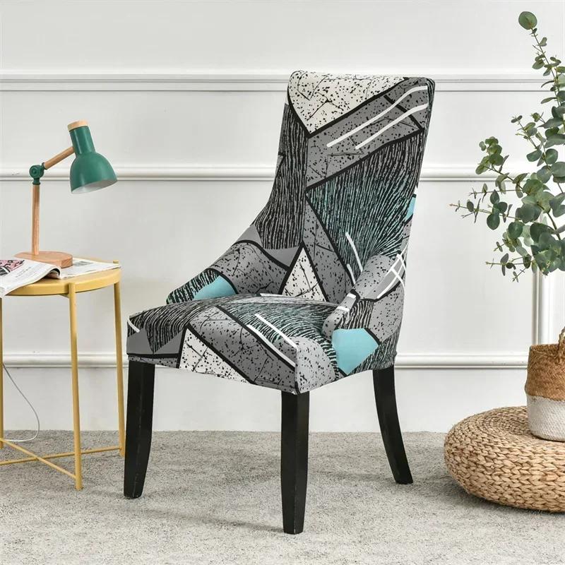 Elastische Esszimmerstuhlbezüge Schräge Rückenlehne Sesselbezüge Pastoraler Stil Sitzüberwürfe für Zuhause Party Bankett Büro