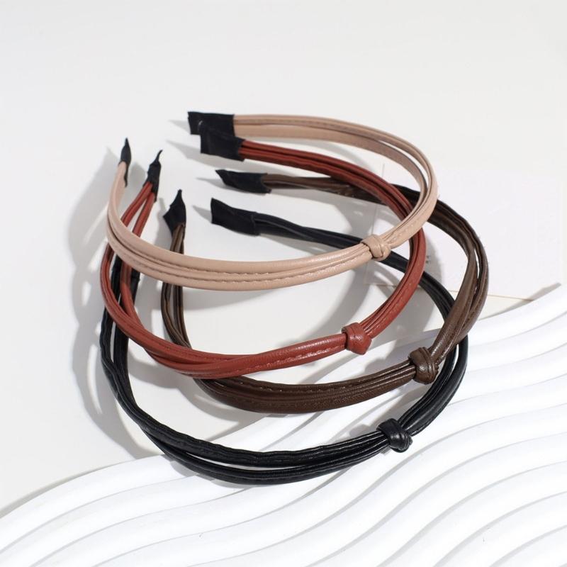 Elegantes Stirnband aus PU-Leder für die Freizeitkleidung Damen-Haarreif Mode-Kopfbedeckungen Accessoires Geknotetes Stirnband Haardekore