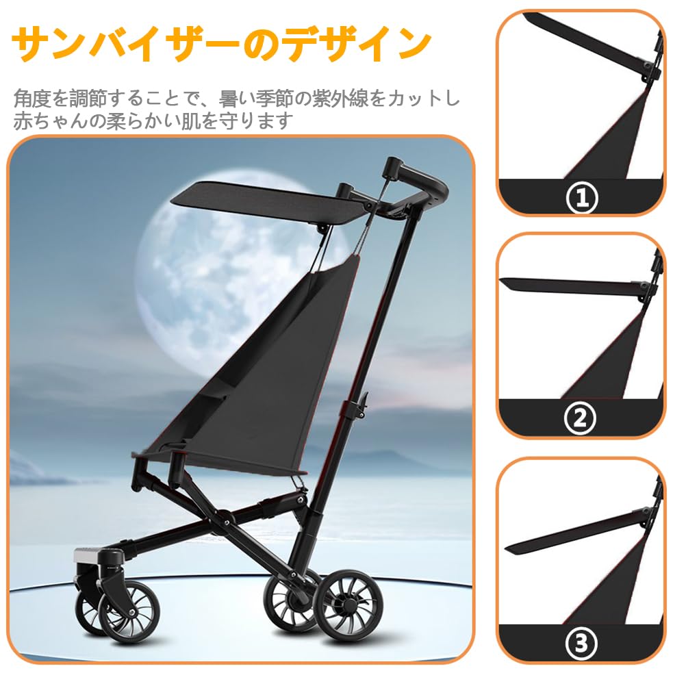 MODONG Leicht und mit großen Reifen und Sonnenschutz Hoch und Hochkohlenstoffstahl Geeignet für und Perfekt für Babypartys B-Typ Kinderwagen, Kompakt,