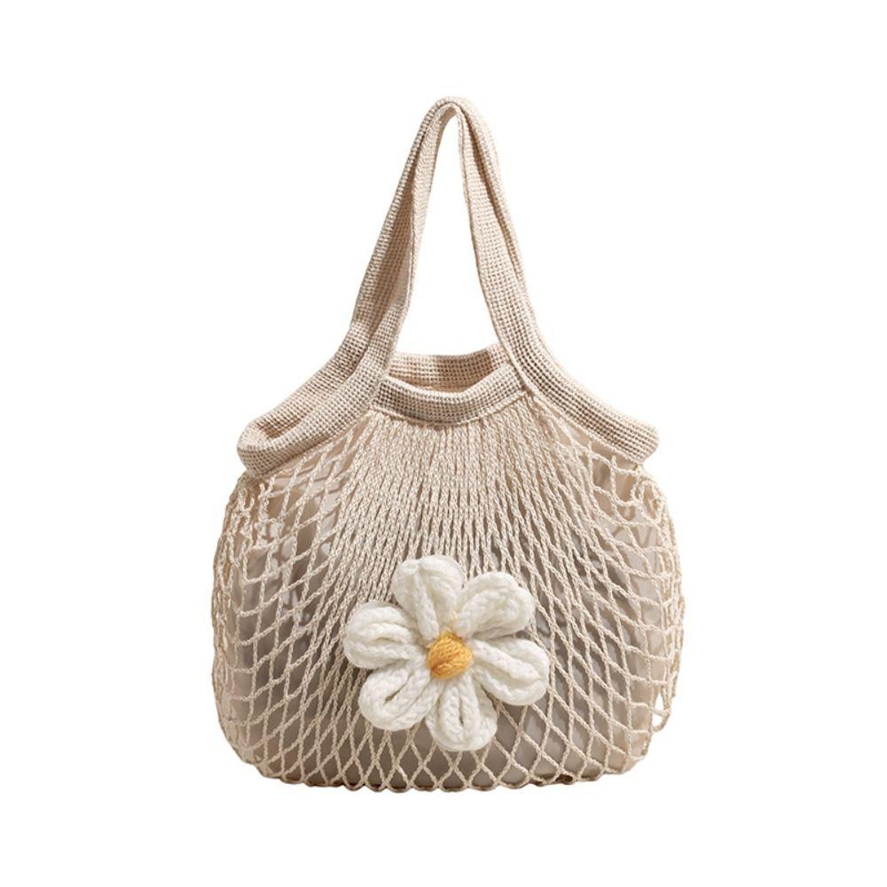 Summer Woven Handbag Flower Nylon Mesh Tote Bag Sweet Grocery Bag  Women