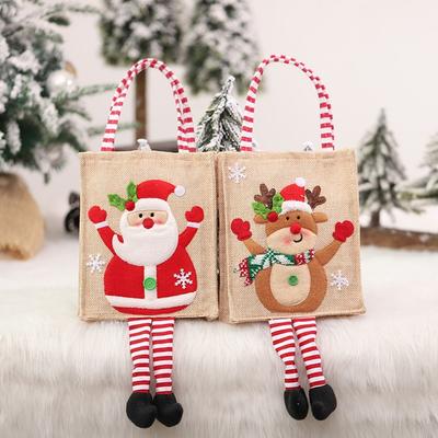 Weihnachtsdekoration, niedliche, maschinengestickte Leinen-Einkaufstasche mit Fuß, Geschenk-Süßigkeitstasche, Weihnachtsbaum