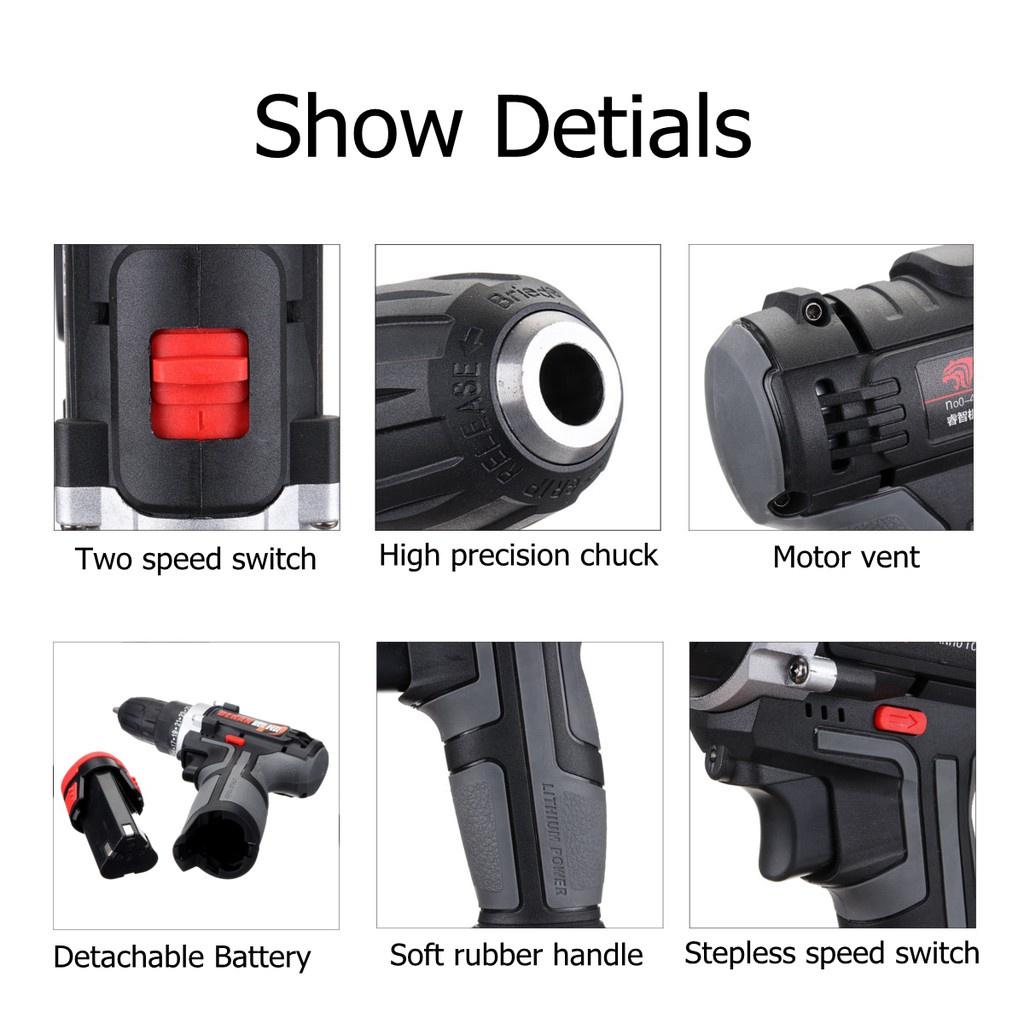 Rechargeable 12V Li-Ion Battery Cordless Drill 2 Speed Drilling Screw Driver Electric Drill Hand Power Tool +LED Light New