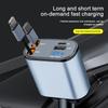 Retractable Car Charger, 4 In 1 Fast Charging Car Charger 120W, Type C Dual USB Ports Car Charger Adapter For IPhone Huawei LG