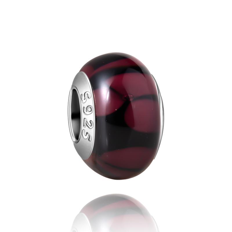  Charm Murano Vague Bleu Foncé Cuivré Coloré Compatible Bracelet Original Joli Charme Perles en Verre de Murano Fleur Rose Bijou