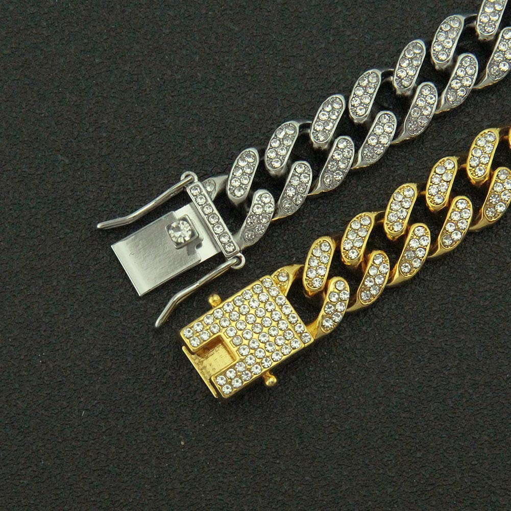 Necklace for Chain Platinum Cuban Chain Thick Kihei CZ Zirconia Width Hip Street Style [Rockyu] Men, Only, Plated, Only, Necklace, Necklace, 12mm,