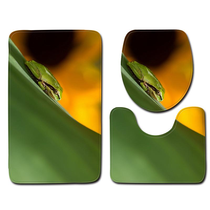 Covor de baie 3D cu broască, trei piese, covoraș de intrare, covor de baie