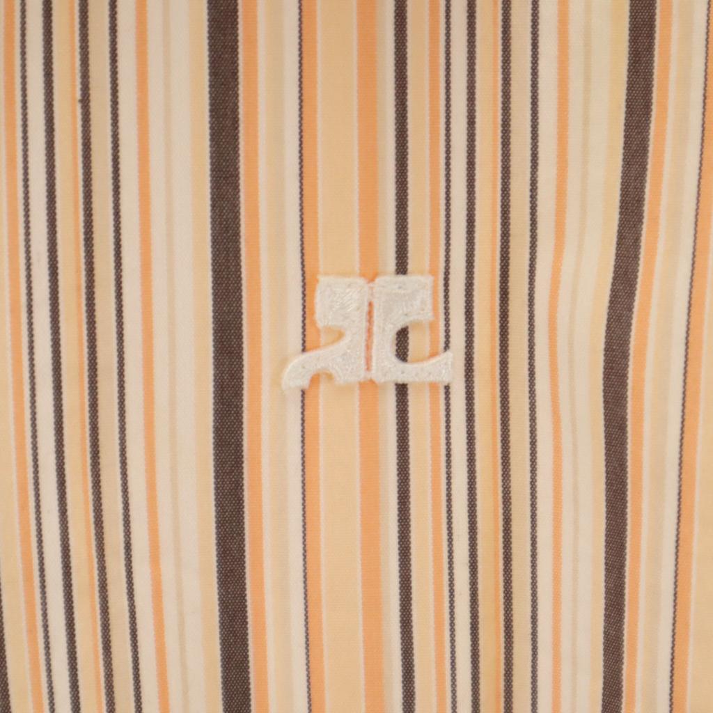 COURREGES Striped Pattern Short Sleeve Shirt Dress 9AR Orange Pullover Women Used