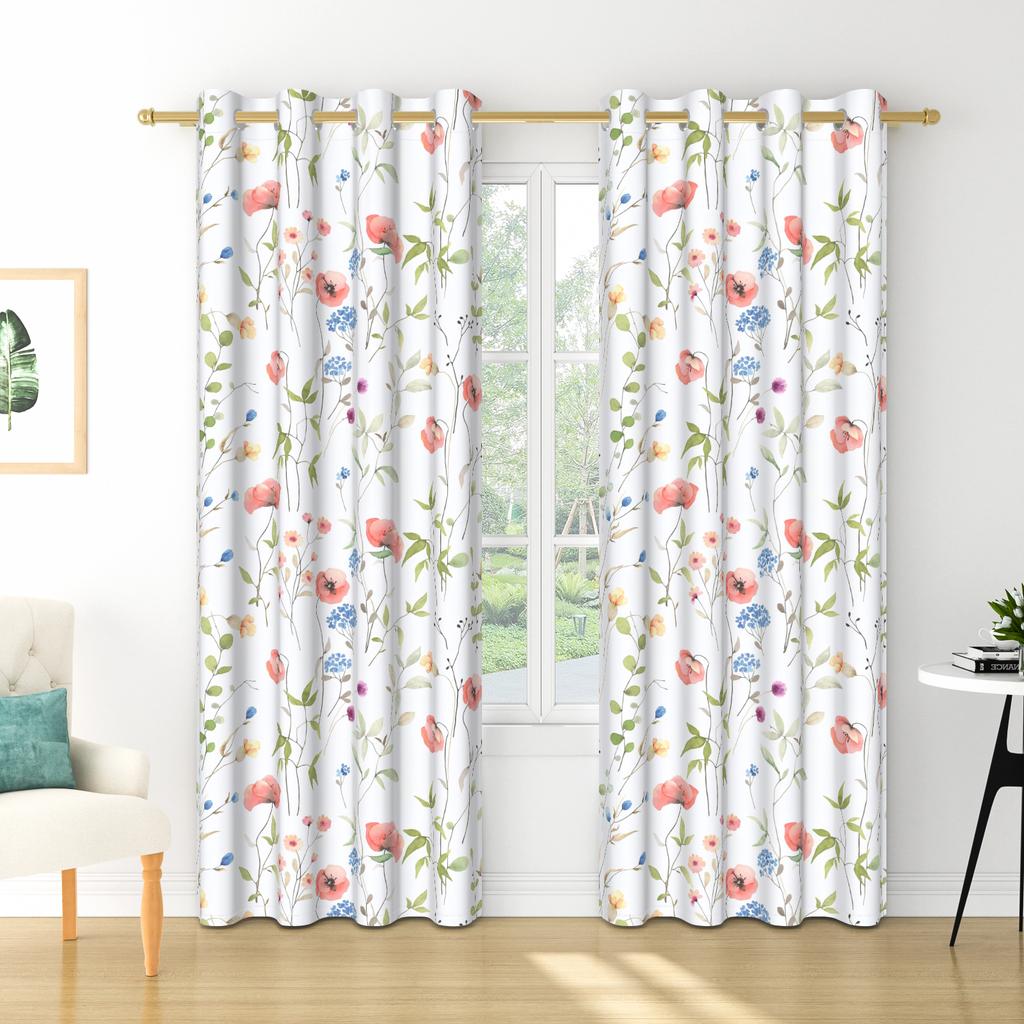 Set Of 2 Floral Pattern Curtains Botanical Design Bedroom Living Room Window Decor Home Drapes Darkening Made Polyester Treatment