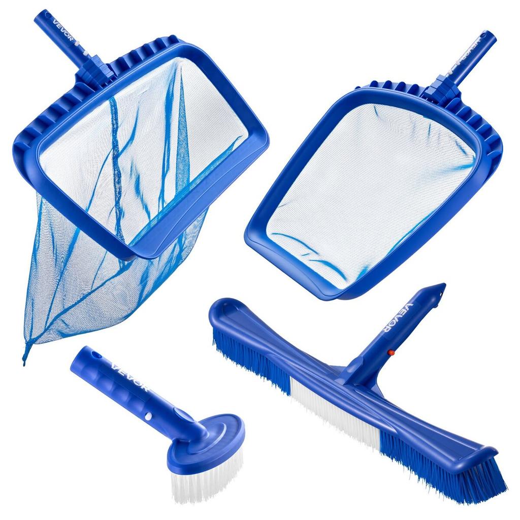 Swimming Pool Cleaning Kit, Includes 2 Detachable Brush Heads (508 Mm / 139.7 Mm) and 2 Pool Skimmer Nets, 4-in-1 Inground/Above Ground Pools Cleaning